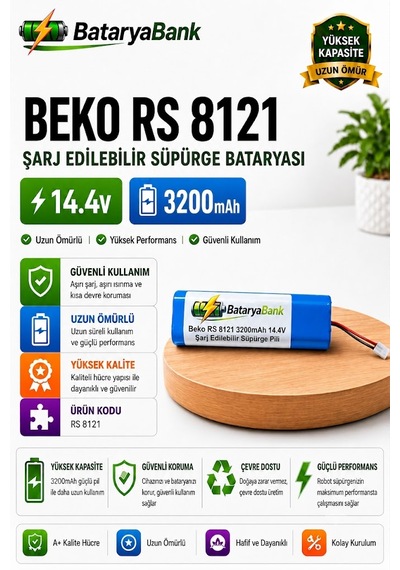 Bataryabank Beko Rs 8121 Uyumlu 14.4v 3200mah Li-ion Şarj Edilebilir Süpürge Bataryası