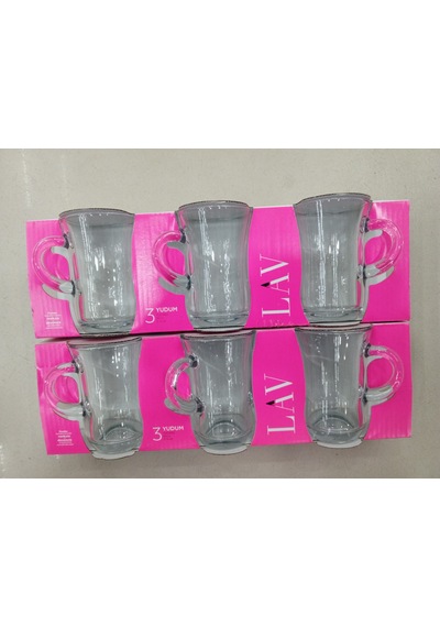 Kulplu Çay Bardağı 3 Lü 2 Paket Yudum Serisi Şeffaf