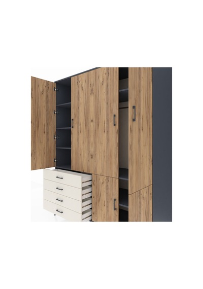 Kronos Gardrop 7 Raflı 4 Çekmeceli Tek Askılı 176x59x221 Antrasit-çam/aytaşı Çam/aytaşı Kronos Gardrop 7 Raflı 4 Çekmeceli Tek Askılı 176x59x221 Antrasit-çam/aytaşı Çam/aytaşı