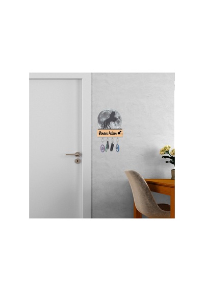 Işıklı Pleksi Dolunay Kişiselleştirilebilir Dekoratif Biblo Ahşap Sage At Anahtar Askılığı Gri - 740155317 Gri
