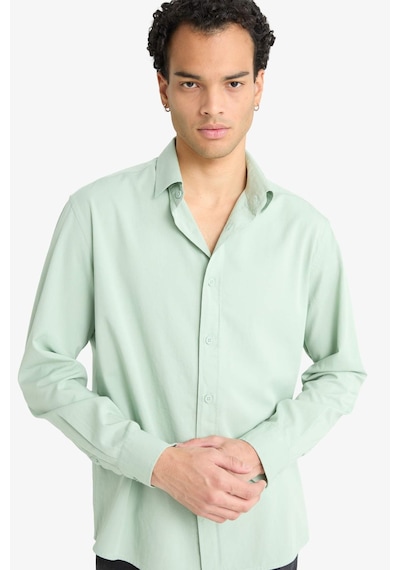 Defacto Regular Fit Polo Yaka Dokuma Uzun Kollu Gömlek F6341ax25augn1135 Yeşil
