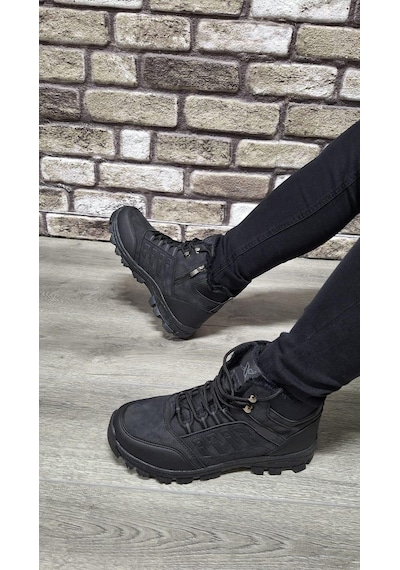 Bukond Outdoor Trekking Suya Dayanıklı Içi Kürklü Bağcıklı Fermuarlı Kaymaz Taban Kışlık Bot Battal Boy Siyah