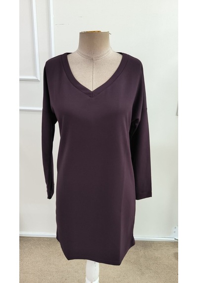 Suma Kadın Uzun Kollu V Yakalı Kısa Modal Elbise Mürdüm L-xl