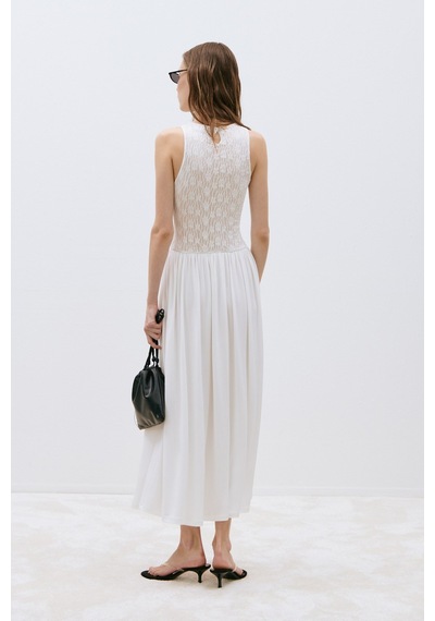 Suud Collection Ekru Lacy Dantelli Maxi Elbise