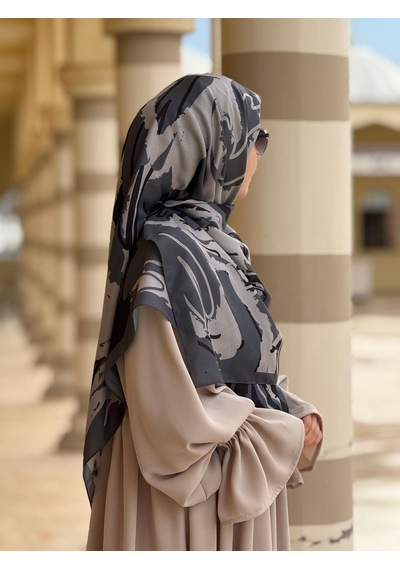 Qalortex Scarf Pamuklu Soft Âmine Desen Eşarp-siyah/gri