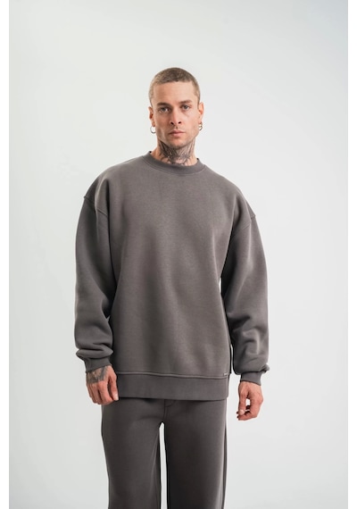 Uzun Kol Bisiklet Yaka Basic Sweatshirt - Füme Füme