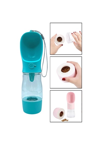 Plentiful Taşınabilir Mama Hazneli Evcil Hayvan Suluğu Seyahat Kabı Kilitlenebilen Su Sızdırmaz 380ml Yeşil