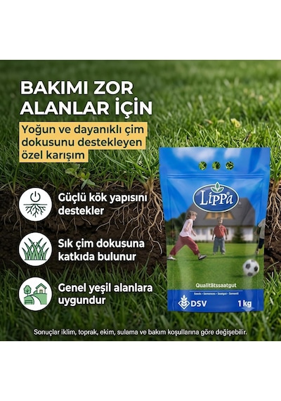 Tr Lippa Lisuna 6 Mix Çim Tohumu, Genel Kullanım Ve Bakımı Zor Alanlar İçin 6 Bileşenli Karışım, 1 Kg 0,250