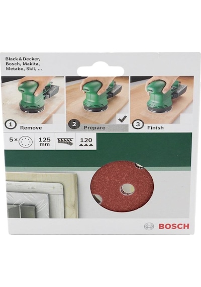 Bosch Eksantirik Zımpara Kağıdı 5'li 125 mm 120 Kum 8 Delik - 2609256A25
