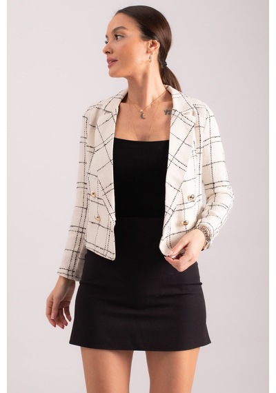 Armonika Kadın Beyaz Kruvaze Yaka Tüvit Crop Ceket Arm-24k001014
