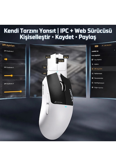 Attack Shark X11 Pro V2 Tft Ekranlı Şarj Standlı Kablosuz Oyuncu Faresi Standart