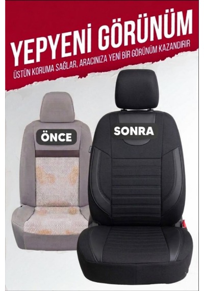 Nemrut Serisi Lakost Kumaş Universal Oto Koltuk Kılıfı Tam Set Siyah