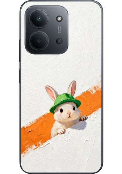 Redmi 15c Uyumlu Yeşil Şapkalı Tavşan Baskılı Silikon Kılıf Renkli