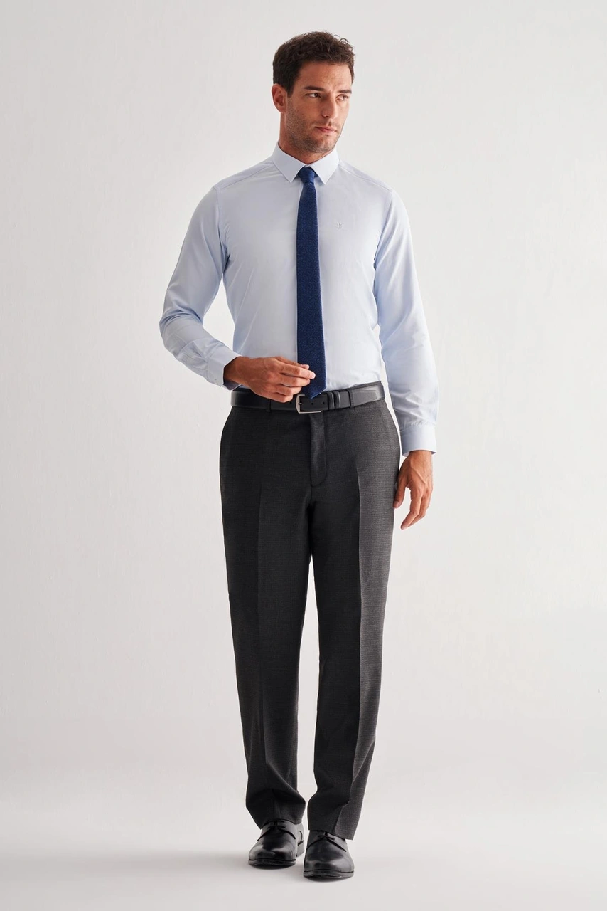 İmza Mavi Sert Yaka Uzun Kol Slim Fit Pamuklu Gömlek 1004255175 Mavi