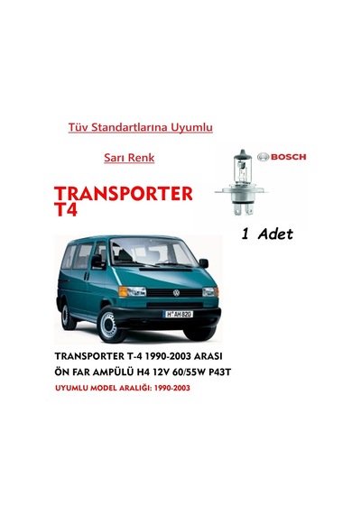 Volkswagen Transporter T-4 1990-2003 Ön Far Ampülü 1 Adet Sarı