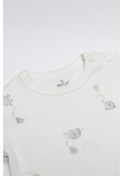 Bistyle Flying Elephant Yarım Kol 2'li Body 17116 Ekru Gri Ekru - Gri