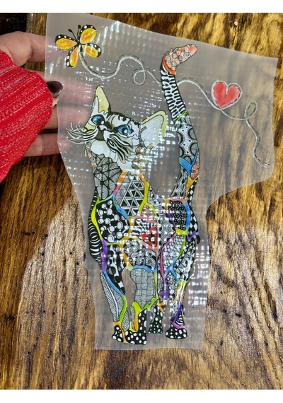 Ütü İle Yapışan Tasarım Etnik Kedi Transfer Baskı Arma 20x19 Cm