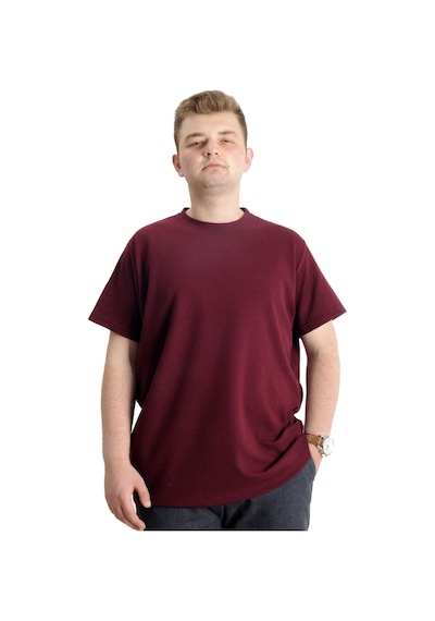 Mode Xl Büyük Beden Erkek T-Shirt Bisiklet Yaka Waffle 20033 Bordo 001