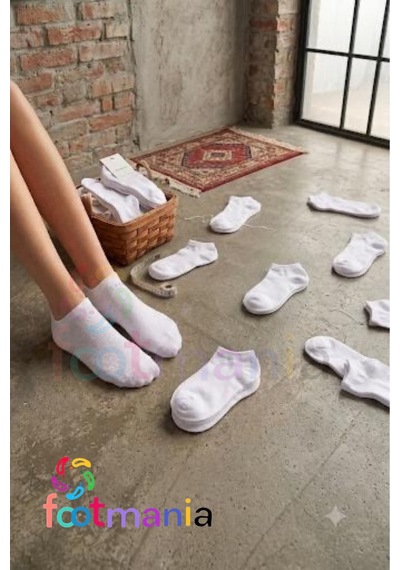 Footmania 10'lu Beyaz Kısa Patik Bilek Çorap Pamuklu Extra Soft