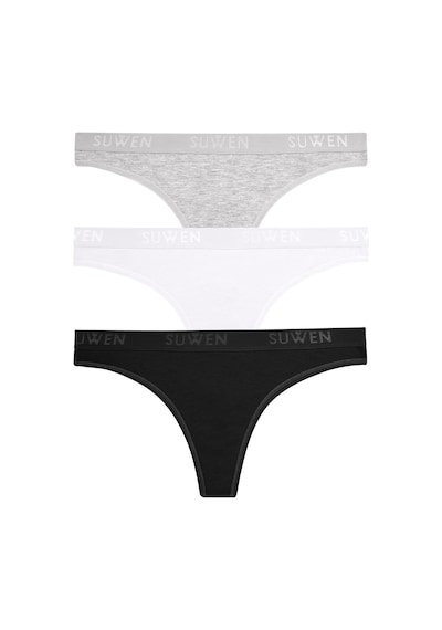Suwen 3'lü Pamuklu String Külot St0045602863 Beyaz - Gri - Siyah