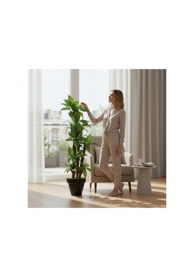 Yapay Dracaena 180 Cm - 3 Gövdeli Zebra Desenli Yapay Ağaç Siyah Plastik Saksı Çok Renkli