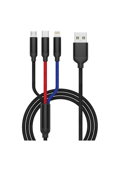 Şarj Kablosu Type-c Lightning Micro U35 Siyah 3ın1 3.0a Parça Elektronik Uçlu Kablo