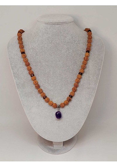 Ametist Taşlı Rudraksha Tohum Kolye Dolama Bileklik 8mm 49722