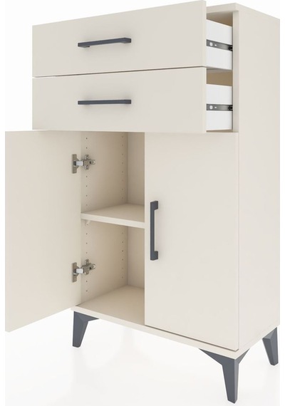 Arges Komodin Tek Raflı 2 Çekmeceli 2 Kapaklı 60x30x106 Aytaş... Aytaşı