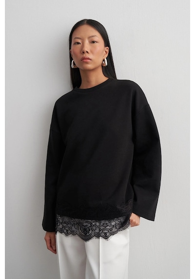 Kadriye Baştürk Dantel Mach Sweatshirt Siyah