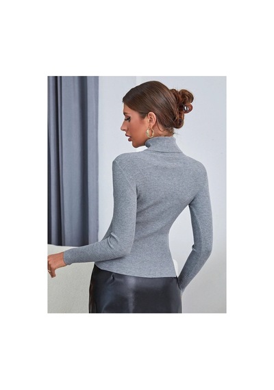 Hanclo Kadın Fitilli Balıkçı Yaka Slim Fit Triko Kazak Füme