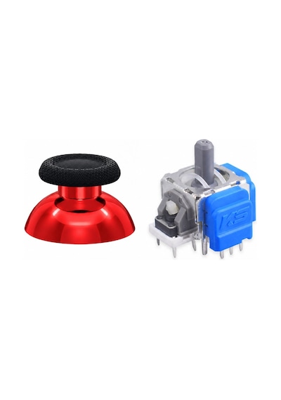 Ps5 Manyetik Motor Topuz 1+1 Set Kırmızı Krom Hall Sensör Analog Playstation 5 Yedek Parça Siyah