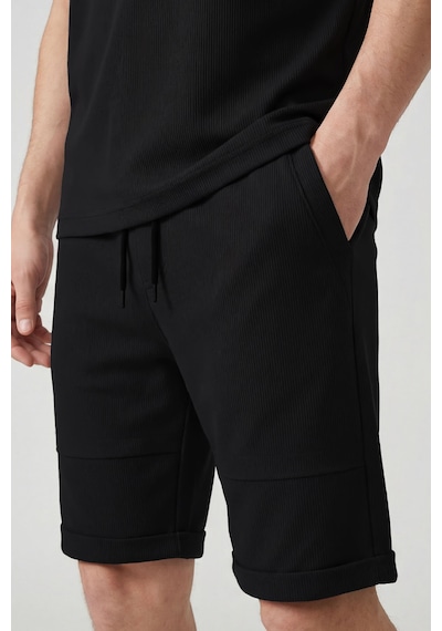 Siyah Oversize Fit Yumuşak Dokulu Basic Erkek Şort Takım - 85274 Siyah