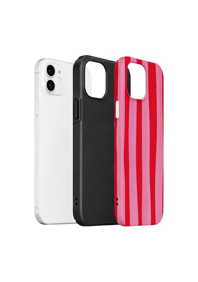 Apple iPhone Uyumlu 12 Vorian Çift Katmanlı Kılıf Raspberry Bold Stripe