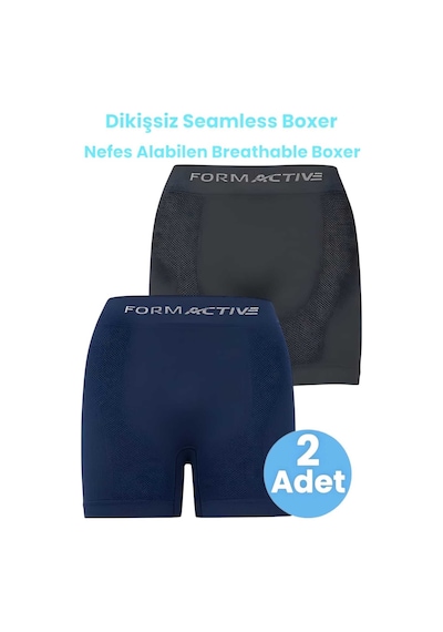 Uniquetrenders Erkek Dikişsiz/seamless Nefes Alabilen Boxer 2'li Set Füme - Lacivert