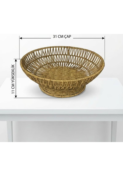 31 Cm Plastik Rattan Servis Çanağı Doğal Hasır Görünümlü Dekoratif Meyve, Ekmek Ve Sunum Kasesi Çok Renkli