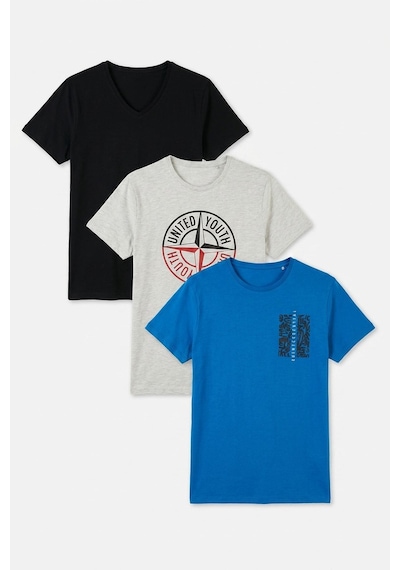 Buratti Pamuklu Baskılı 3'lü Paket T Shirt Erkek T Shirt 541s3 Siyah-parlıament-açık Melanj