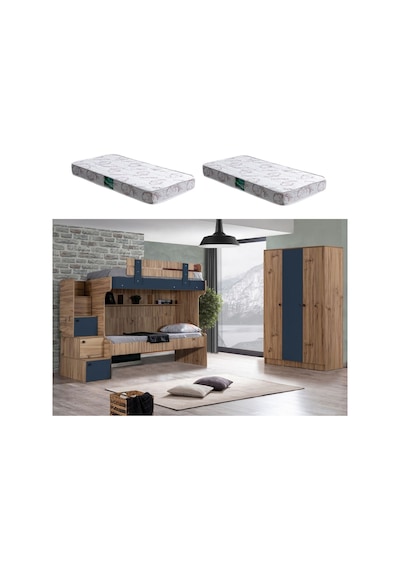 Ranza, Riva Merdivenli 2'li Ranza + 3 Kapılı Dolap + 2 Adet Comfort Yatak 90 X 190 CM
