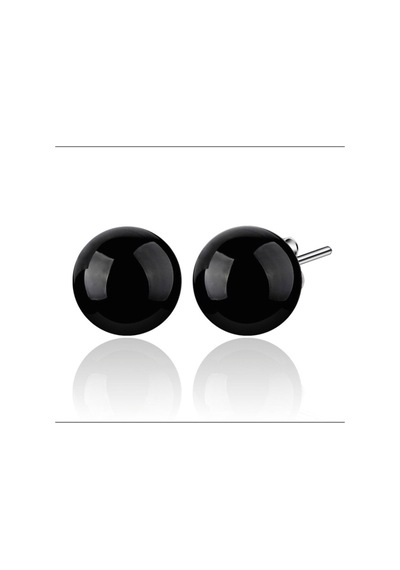 Gümüş Siyah Oniks Taşlı Kadın Küpe 8 Mm