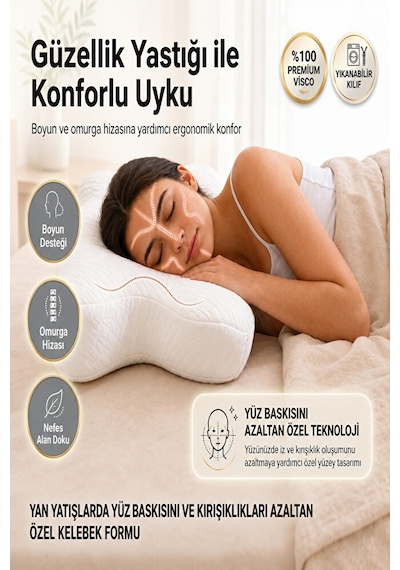 Cilt Dostu Kırışıklık Önlemeye Yardımcı Yüzünüzü Koruyan Güzellik Yastığı Beyaz