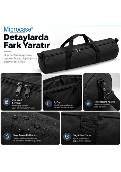 Microcase El Ve Omuz Askılı Cepli Su Geçirmez Tripod Stand Vb Çeşitli Ekipmanlar İçin Taşıma Çantası Al7022 Siyah