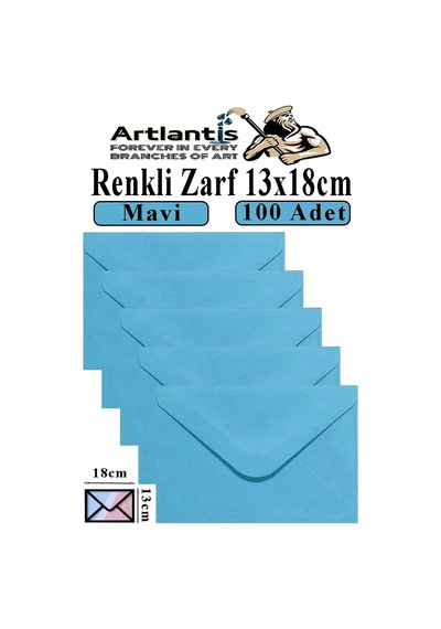 Mavi Zarf 13x18 Cm 100 Adet Mavi Mektup Zarfı Davetiye Zarfı Kartpostal Çekiliş Hediye Zarfı