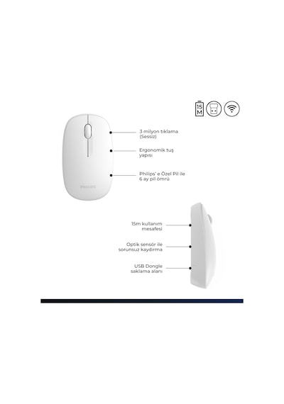 Philips SPK7318 Kablosuz 1600 DPI 3 Tuşlu Optik Mouse