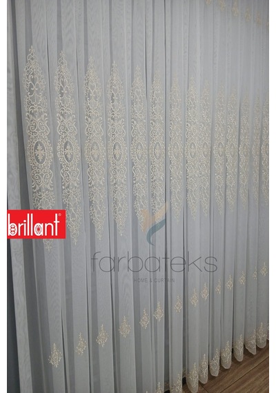 Şehrazat Altın Gold Motif İşlemeli 3 Kat Pileli Ütü İstemez Salon Tül Perde