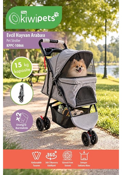 Tiny Kiwipets Kppc-10866 Evcil Hayvan Arabası 15 Kg Taşıma Kapasitesi Katlanabilir Frenli