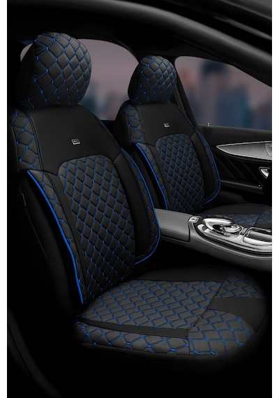 Audi A-5 Quattro 2015 - 2019 - Monaco Eviza Kumaş Deri Detaylı Oto Koltuk Kılıfı - Siyah Mavi Siyah Mavi