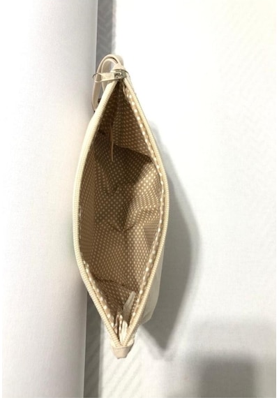 Obidev Tahta Baskı Çapa Desenli Clutch ,portföy Çanta,makyaj Çantası Krem