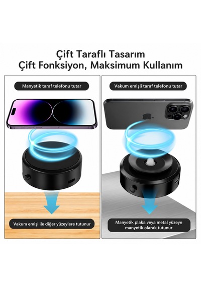 Manyetik Vakumlu Telefon Standı Magsafe Uyumlu Cam Ayna Fayans Masa Metal Ofis İçin Siyah