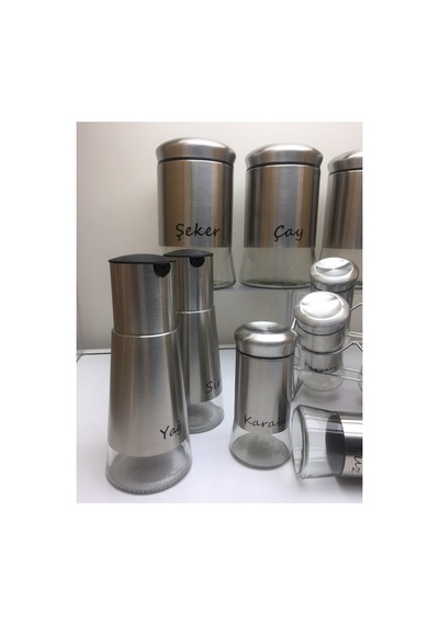13 Parça Cam Yağlık Sirkelik Baharatlık Baharat Takımı Seti - Inox İnox