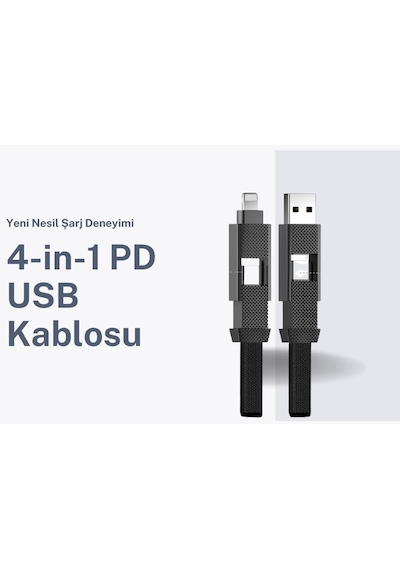 Cosmostech 4 in 1 Pd Apple iPhone Uyumlu USB Şarj Data Kablosu 100W 3A Hızlı Şarj, 480MB/S, Type C,Xiaomi, Huawei