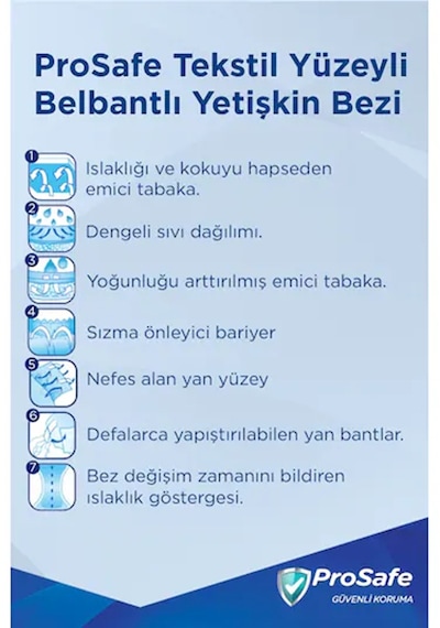 Prosafe Belbantlı Medium Büyük Boy Hasta Bezi 30 Adet 1 Paket M